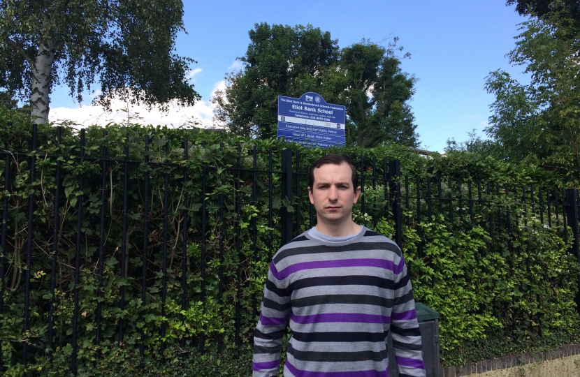 Ross Archer outside his old primary school, Elliot Bank in Forest Hill