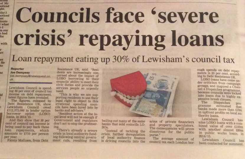 Lewisham Newsshopper article on Labour Lewisham's Debt Bombshell 